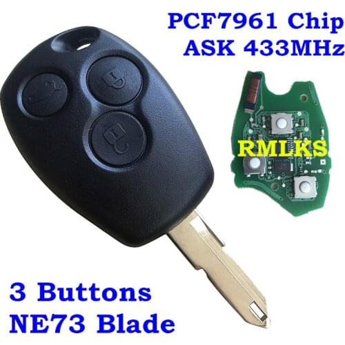 For Renault 2/3 Button Remote Car Key Fob 434mhz ASK PCF7961M HITAG AES Chip NE73 Uncut Blade No Logo Automotive Key