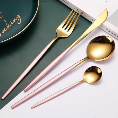 Home Tableware Golden Cutlery Forks Dinner Set Stainless Steel Cutlery Set Complete Fork Spoon Knife Dinnerware Set Eco Friendly