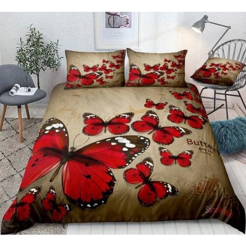 Fanaijia Retro Butterfly Bedding Sets Queen Size Luxury Animal Duvet Cover and Pillowcase 200*200 Comforter Set
