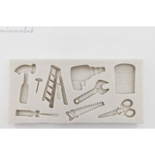 Minsunbak Wrench Hammer Scissors Saw Silicone Mold Repair Tools Collection DIY Cake Decoration Tools Chocolate Gumpaste Mould