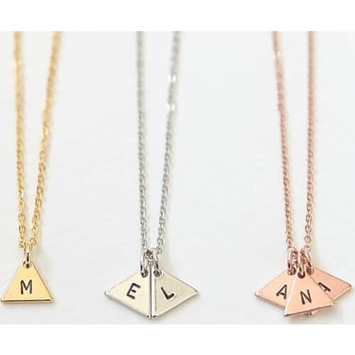 HUHUI Custom 1-3 Letter Necklace With Triangle Pendant Personalized Geometric Stainless Steel Jewelry For Women Exquisite Gift