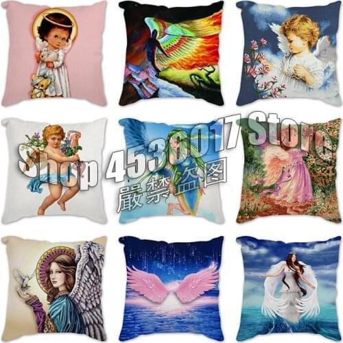 Angel baby printed quality cushion cover home decorative pillows 45x45cm pillowcase cotton linen for couch Cushion Pillowcover