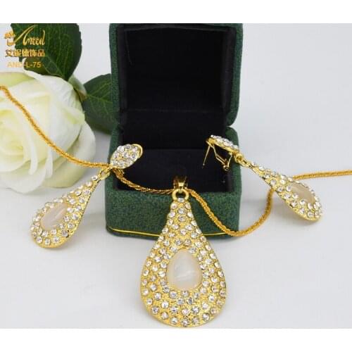 ANIID Gold Plated Opal Necklace And Earring Set Dubai African Jewelry Ethiopian Party Choker Wholesale Bride New