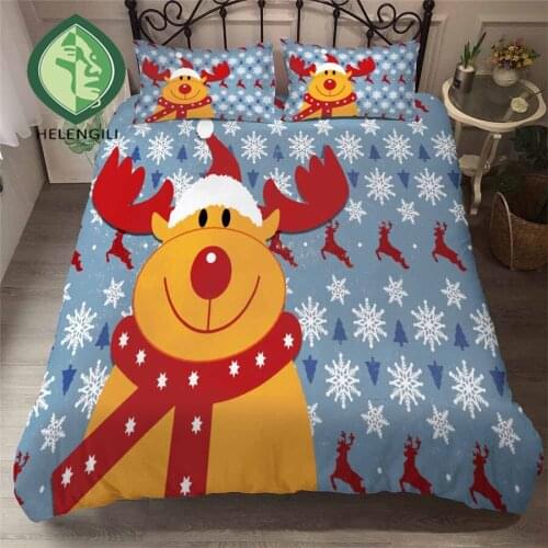 HELENGILI 3D Bedding Set Christmas Print Duvet Cover Set Bedclothes with Pillowcase Bed Set Home Textiles #YC-268