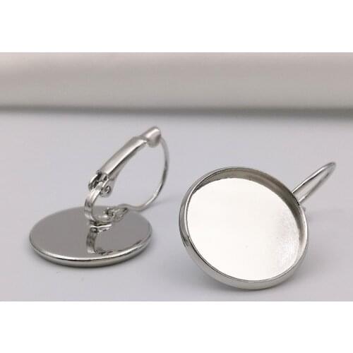 Free Shipping 50pcs/lot 10/12/14/16/18/20MM Copper White K Round Blank Drop earrings Cameo cabochons base setting accessories