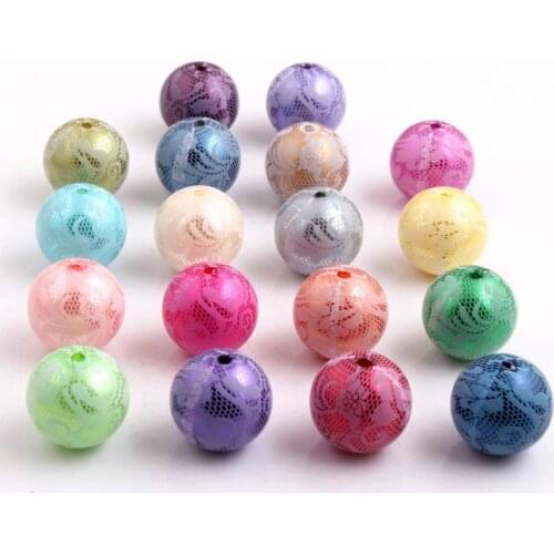 OYKZA 20mm Chunky Acrylic Imitation Pearl Print Lace Beads for Girls Beaded Necklace Jewelry 100pcs a lot
