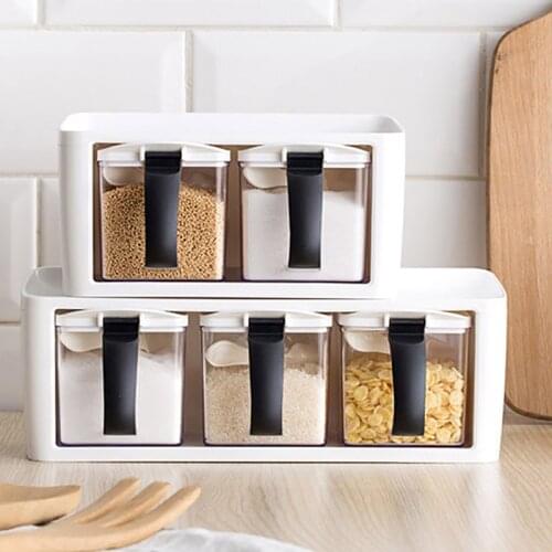 New Kitchen Organizer Storage Boxes With Lid Spices Seasoning Jar Sugar Salt Bottle Container With Handle Kitchen Accessories