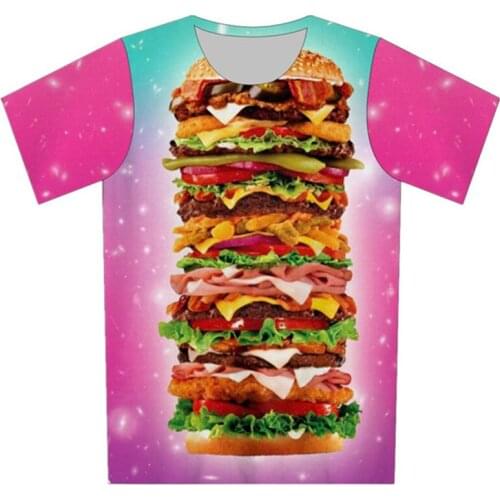 Joyonly 2018 Summer Boys/girlss 3d T-shirt Fashion Hamburger Printed Harajuku Cartoon T shirt Children Tees Shirts 4-20 Years