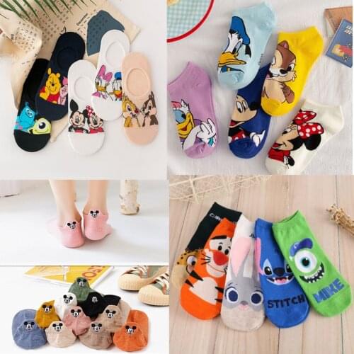 Disney 1 pair of new ladies socks cotton Mickey expression pattern breathable fresh and funny wind solid color socks adult socks
