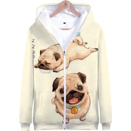 Hot sale Cute kawaii pug Zipper Jacket 3D Hoodies men/women Sweatshirt kawaii pug Harajuku Hoodies boy/girls Cute zipper coat