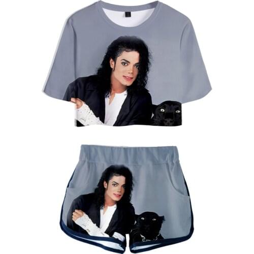 Michael Jackson 3D Two Pieces Sets Women Fashion Girl Harajuku T-shirts + Shorts Persoanlity Y2K Streetwear Clothes Hip Hop Cool