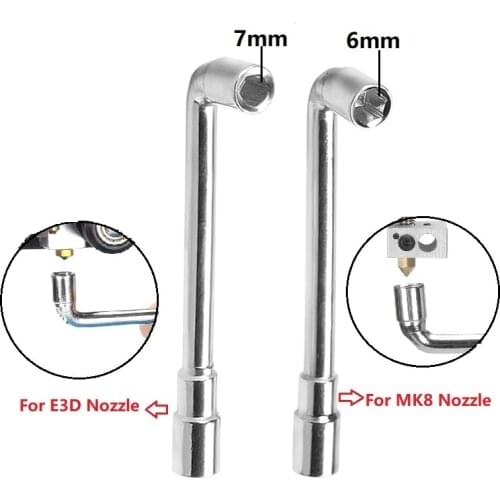 MEGA Hexagonal L-shaped Screw Nut Wrench Sleeve Maintenance Tool Sleeve Wrench for Tighten Ender3 E3D MK8 Nozzle ID 6mm 7mm