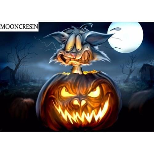 MOONCRESIN 5D Diamond Painting Halloween Cat Full Drill Square Cross Stitch Diy Diamond Embroidery 3D Mosaic New Year Decor Home