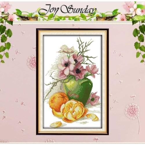 Hibiscus Vase And Oranges Counted Cross Stitch 11CT 14CT Cross Stitch Set Wholesale DIY Cross-stitch Kit Embroidery Needlework