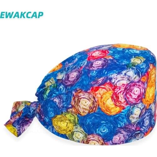 New Working Scrub Cap Cotton Doctors Nurse Working TieBack Nursing Hat Adjustable Pet Clinic Men Women Surgicals Cap With Button