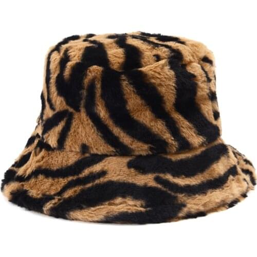 Autumn Winter Zebra Stripes Bucket Hats For Women Girl Outdoor Vacation Windproof Fisherman Hat Lady Fashion Warm Velvet Panama