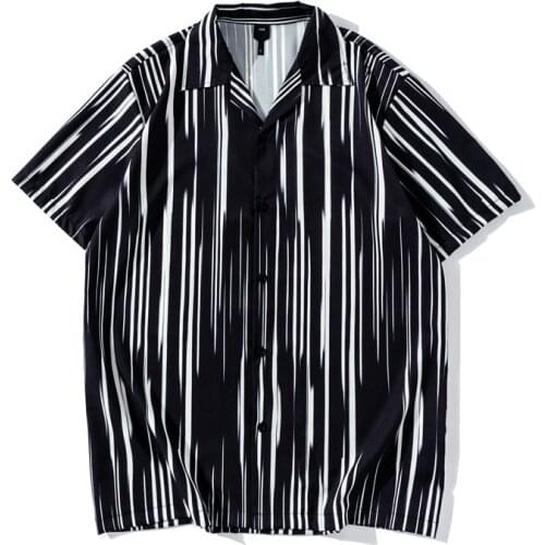 Striped Shirts for Men Casual Short Sleeve Button Up Hawaiian Shirt Loose Vacation Beach Blouse Chemise Vintage Clothes Harajuku