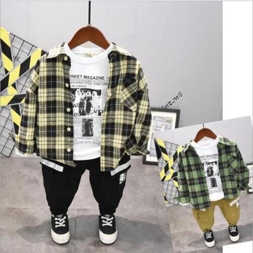 Kid Boy Girl Casual Clothes For Boy Clothing Set New Baby Boys Set Spring Autumn Kid Clothes plaid shirt + T-shirt + pants 2-7Y