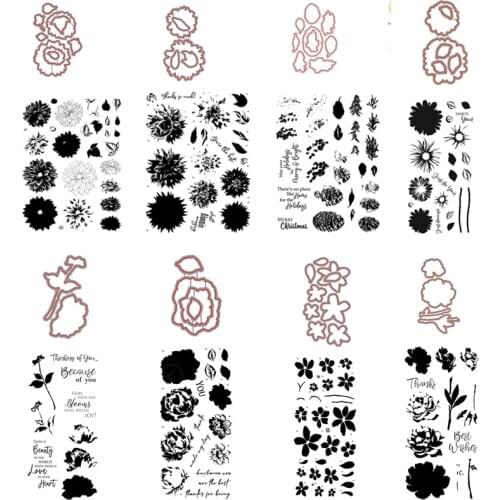 Layered Florals Graceful Flower Christmas Greetings Transparent Clear Silicone Stamp& Dies for Diy Scrapbooking/photo Album Card