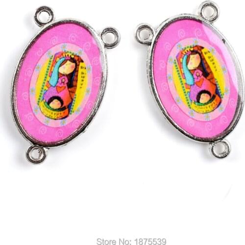 Pink Oval Rosary Center Carton Mary Baby Jesus