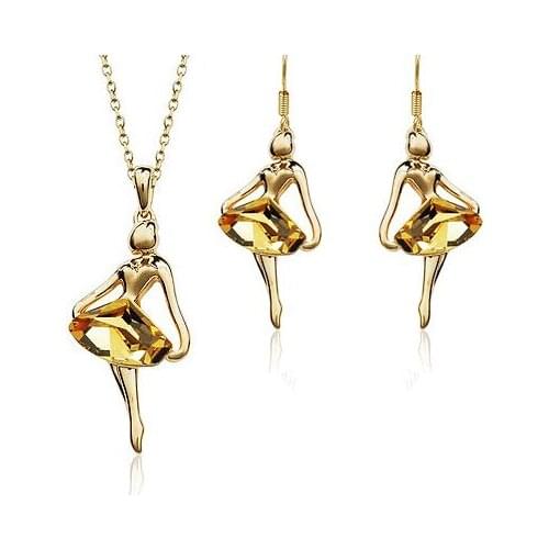 S034 Korean fashion Crystal Set jewely sets Heart-shaped Necklace + Earrings Two-piece Set