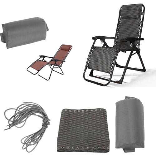 Folding Sling Chair Replacement Cloth with Head Relax Cushion & Laces for Garden Folding Recliner Lounge Patio Chair