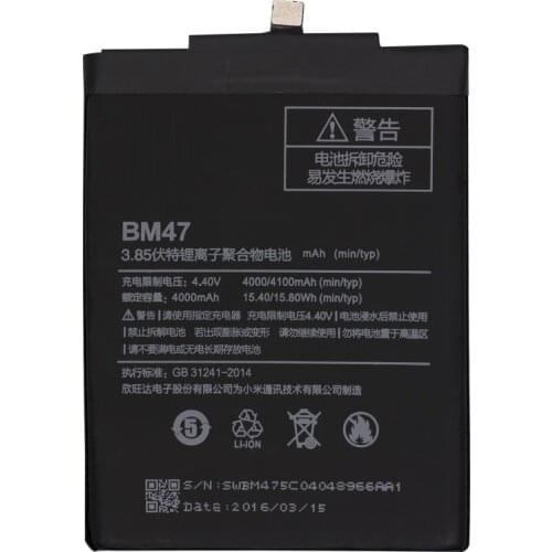 BM47 battery For Xiaomi Redmi 3 3S 4X 3X Replacement Batteries 4000mAh High Capacity Lithium Polymer Bateria