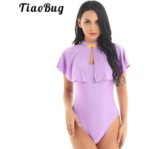 TiaoBug Purple Sleeveless High Cut Women Gymnastics Ballet Leotard Bodysuit Short Cape Set Dance Wear Fancy Stage Show Costume