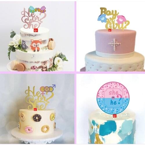 New She or He Baby Gender Secret Acrylic Cake Toppers Cute Bee Cake Decorations for Baby Birthday Party Cake Toppers Baby Shower