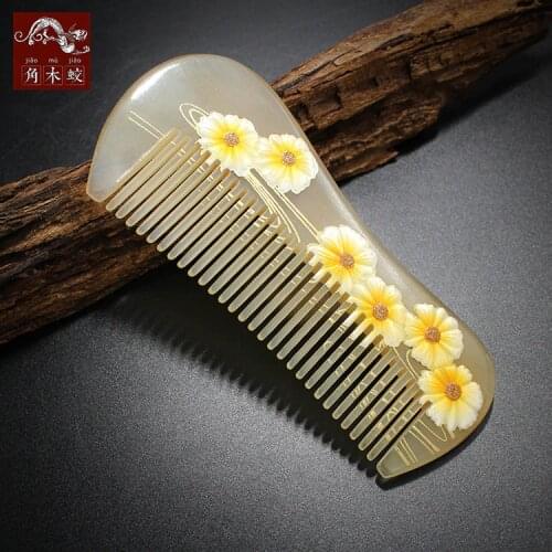 TOP END Authentic Natural sheep horn comb high-quality hand-painted art fine tooth pocket comb bag comb 657