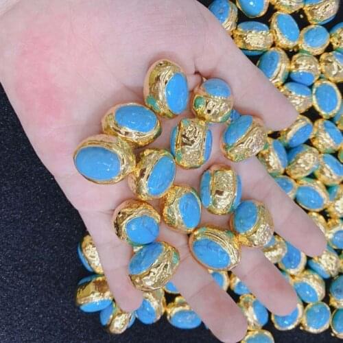 Jewelry Accessories Beads Connector Turquoise Oval Beads For DIY Making Wholesale Beads Gold Plated Blue 10pcs