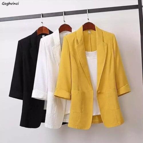 Blazers Women Three Quarter Sleeve Solid Single-button Notched Elegant Large Size 4XL Korean Style Slender Chic Simple Office