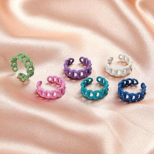 Simple Hollow Colorful Adjustable Opening Chain Rings for Women Female Metal Knuckle Finger Ring Party Jewelry Gifts
