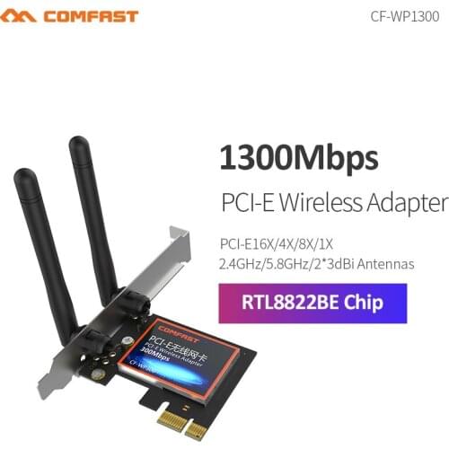 1300Mbps Dual Band 2.4G & 5GHz PCI-E Wireless Adapter 802.11ac/b/g/n Wireless Network Card for Desktop Win7/8/10