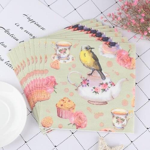 20pcs/Pack Flower And Bird Decoupage Napkin Paper Tissue For Xmas Wedding Decor