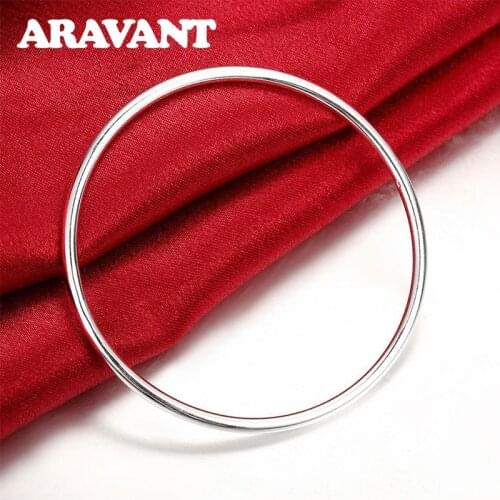 925 Silver Single Round Circle Bangle For Women Wedding Party Jewelry Gifts
