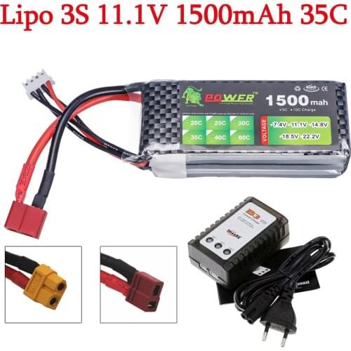 Lipo 3S 11.1V 1500mAh Battery With B3 Charger 35C MAX RC Battery For Racing Drone FPV Quadcopter RC Car Boat Helicopter
