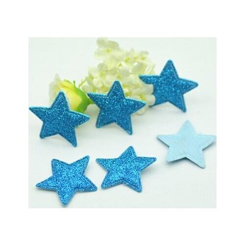 Free Shipping 20PCS/Pack 30mm Light Blue Glitter Fabric Stars,Fabric Patches,Clothing Patches,Sewing Supplies
