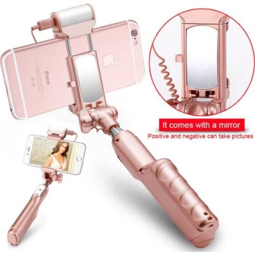 Free EMS DHL Bluetooth Wireless Selfie Stick Sticks Monopod For iPhone Galaxy IOS Android SmartPhone W/ Led Light Flash + Mirror