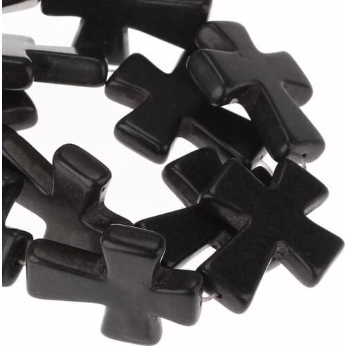 DoreenBeads Gem Stone Loose Beads Cross Black Dyed 3.7cm x 3.1cm(1 4/8"x1 2/8"), 1 Strand(approx 11PCs) (B31041)