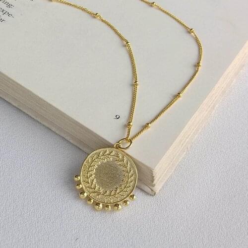 18K GOLD 100% Authentic 925 Sterling silver Gold Peace wheat Pendant Disc Coin Beads Chain Necklace jEWELRY TLX656