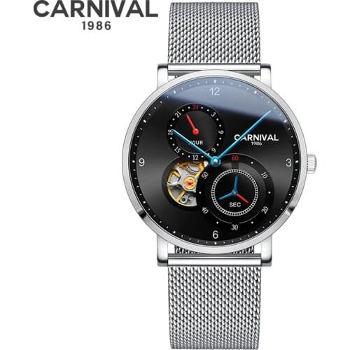 2018Carnival ultrathin tourbillon men watch top brand luxury mechanical watches men full steel clock relogio masculine kol saati