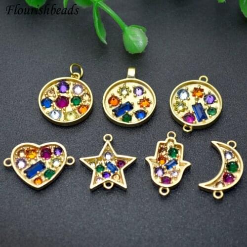 Colorful Big Zircon Beads Paved Various Shape Connectors DIY Jewelry Makings Chic Bracelet Charms Necklace Pendant Choker 10pcs