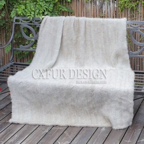CX-D-80C Genuine Fur Rug Rugs Winter Luxury Hand Knitted Real Mink Fur Throw for Home