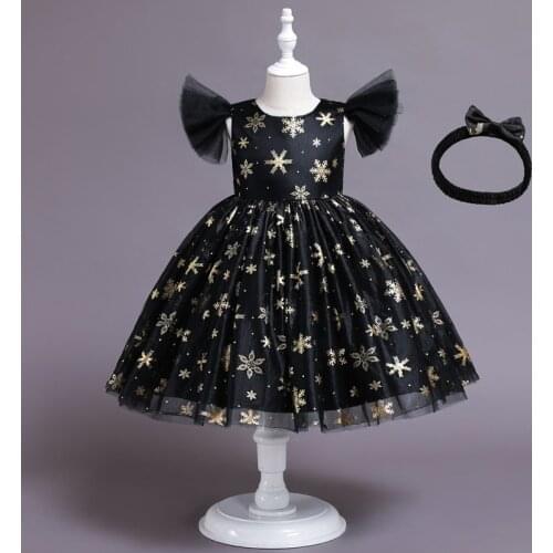2021 New Fashion Childrens Princess Dress For Girls Christmas Snowflake Mesh Dresses Halloween Show Evening Dress Send Headband