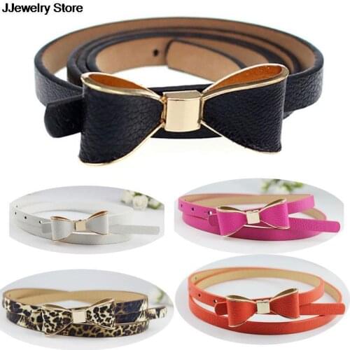 HOT! PU Leather Women Skinny Butterfly Bow Waist Belt Dor Dress Narrow Thin Waistband