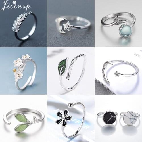 Jisensp CZ Statement Crystal Ring Simple Jewelry Crescent Moon Star Rings for Women Geometric Leaf Ring Cute anillos de boda