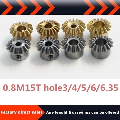 New product bevel gear bevel gear 0.8model 15teeth hole3/4/5/6/6.35mm 90 transmission diy copper steel stainless steel
