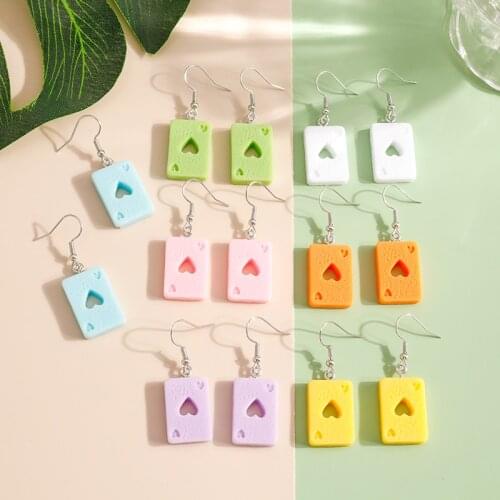 Creative Playing Card Heart Earrings For Women Colorful Rasin Hollow Square Dangel Earrings 2021 New Girls Jewelry Gifts