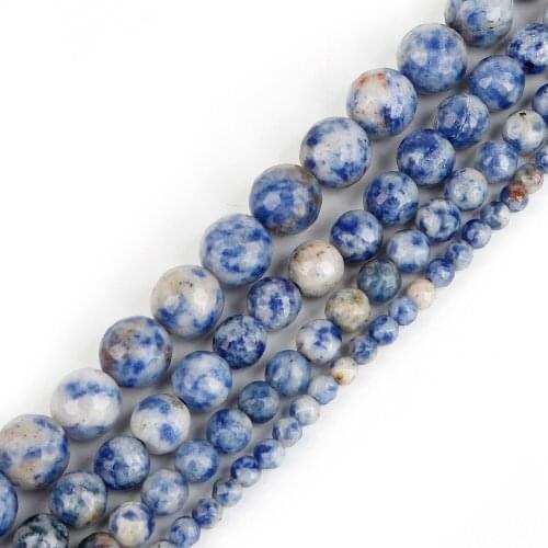 White Dot Blue-vein Sodalite Natural Stone Beads Round Faceted Beads 4 6 8 10MM Fit Fashion Jewelry Making DIY Necklace Bracelet